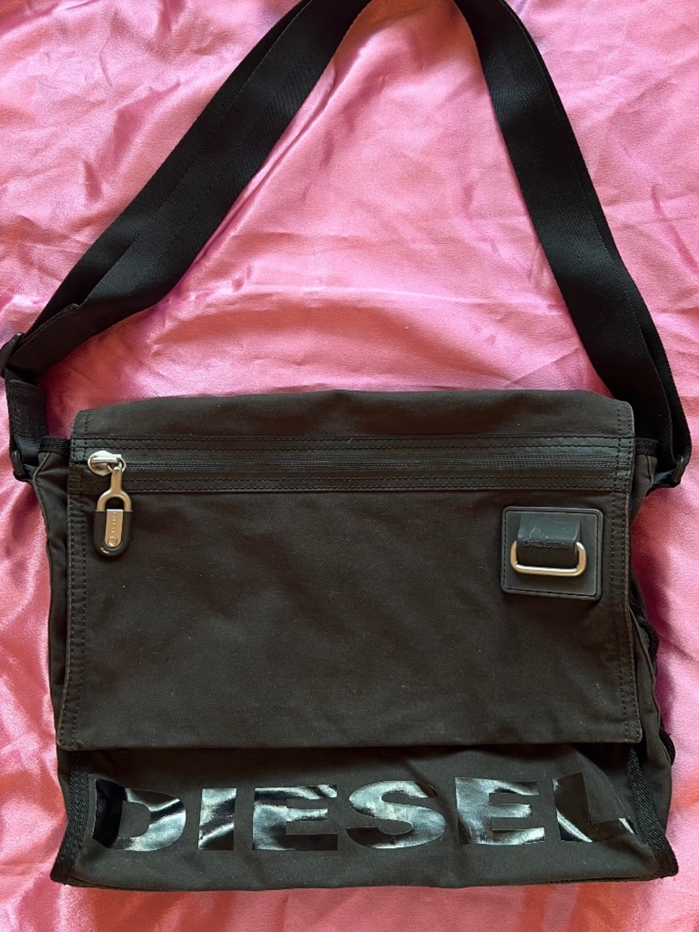 Diesel black cotton canvas messenger bag / shoulder bag